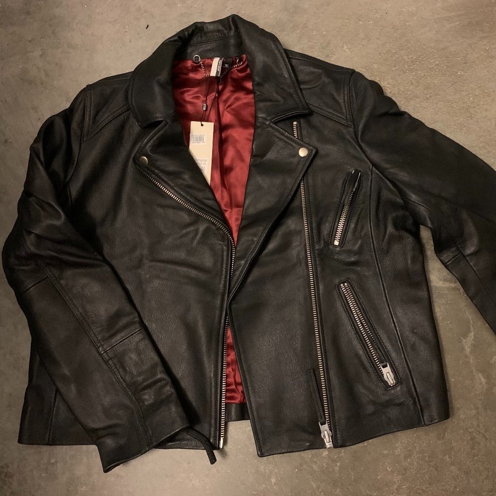 Black Leather Motorcycle Jacket (Topshop)